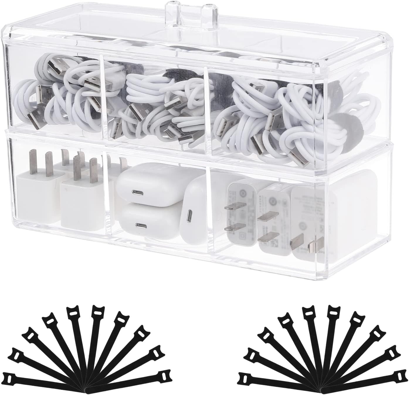 Buy FABROK Clear Cable Storage Organizer, Plastic Cable Management Box with 20pcs Cable Ties