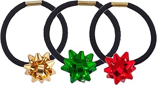 Lux Accessories Black Hair Elastic Ties Green Gold Red Holiday Gift Ribbon Set