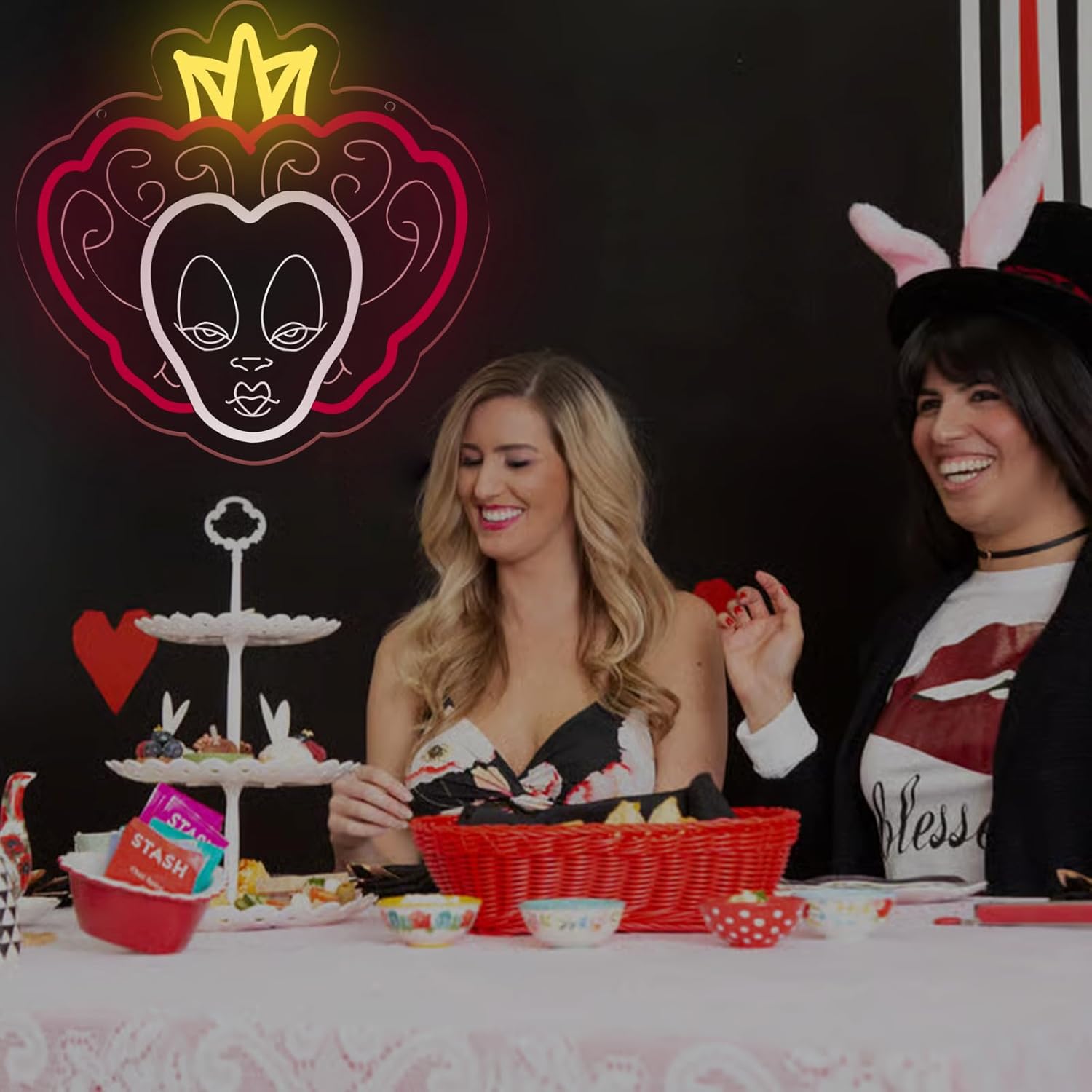 Queen of Hearts Neon Signs Alice In Wonderland LED Lights for Wall Decor Red Neon Lights with Dimmer Switch for Party,Birthday,Bedroom Decoration and Gifts of Christmas,Halloween 12.4 * 12.2 IN