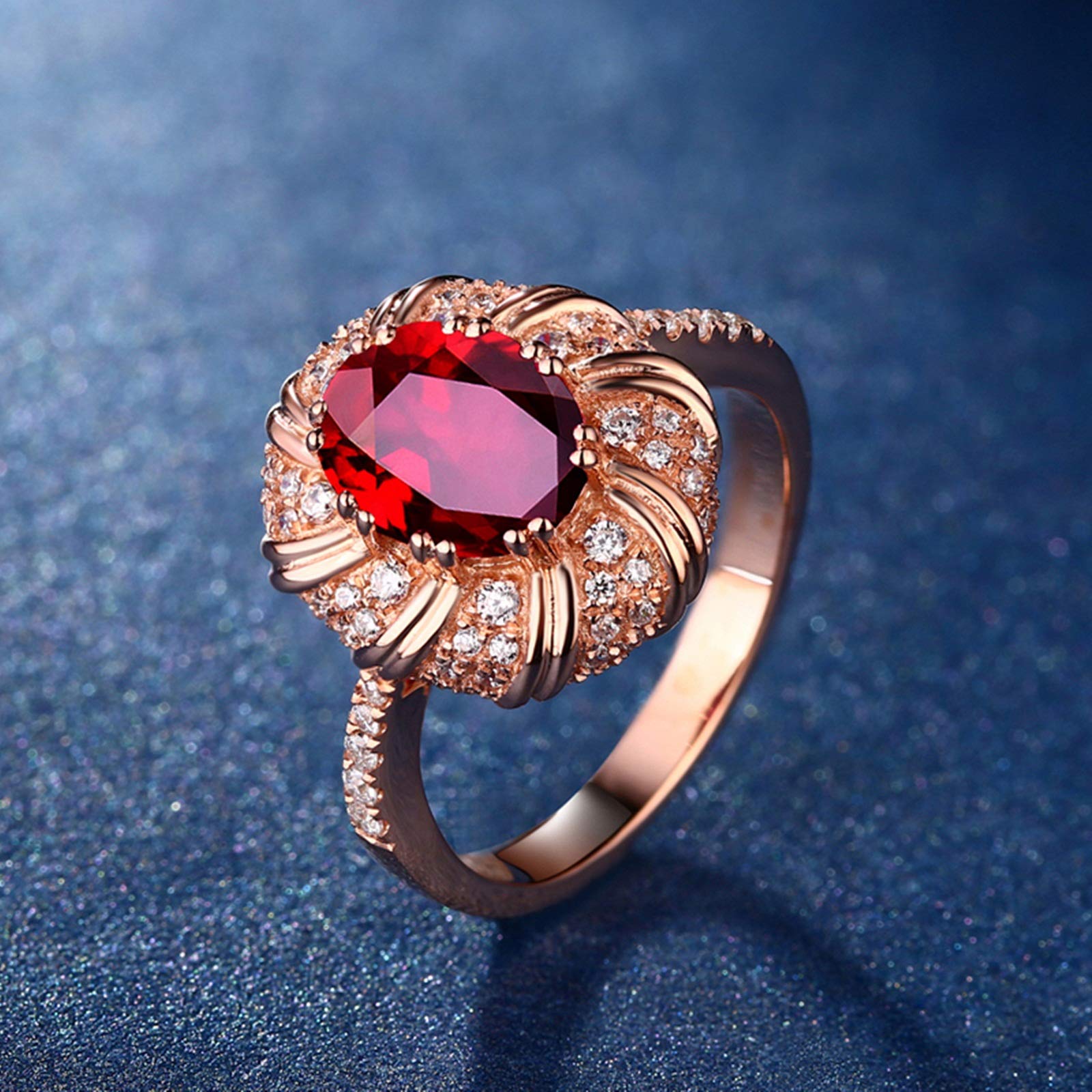 Beydodo Damski pierścionek 750 złoto prawdziwe diamenty kwiat z owalnym rubin 0,55/0,99/1,19 ct pierścionek zaręczynowy różowe złoto e 18 karatów (750) czerwone złoto, 58 (18,5), colore: 0.55ct, cod. TLLWGZ3829