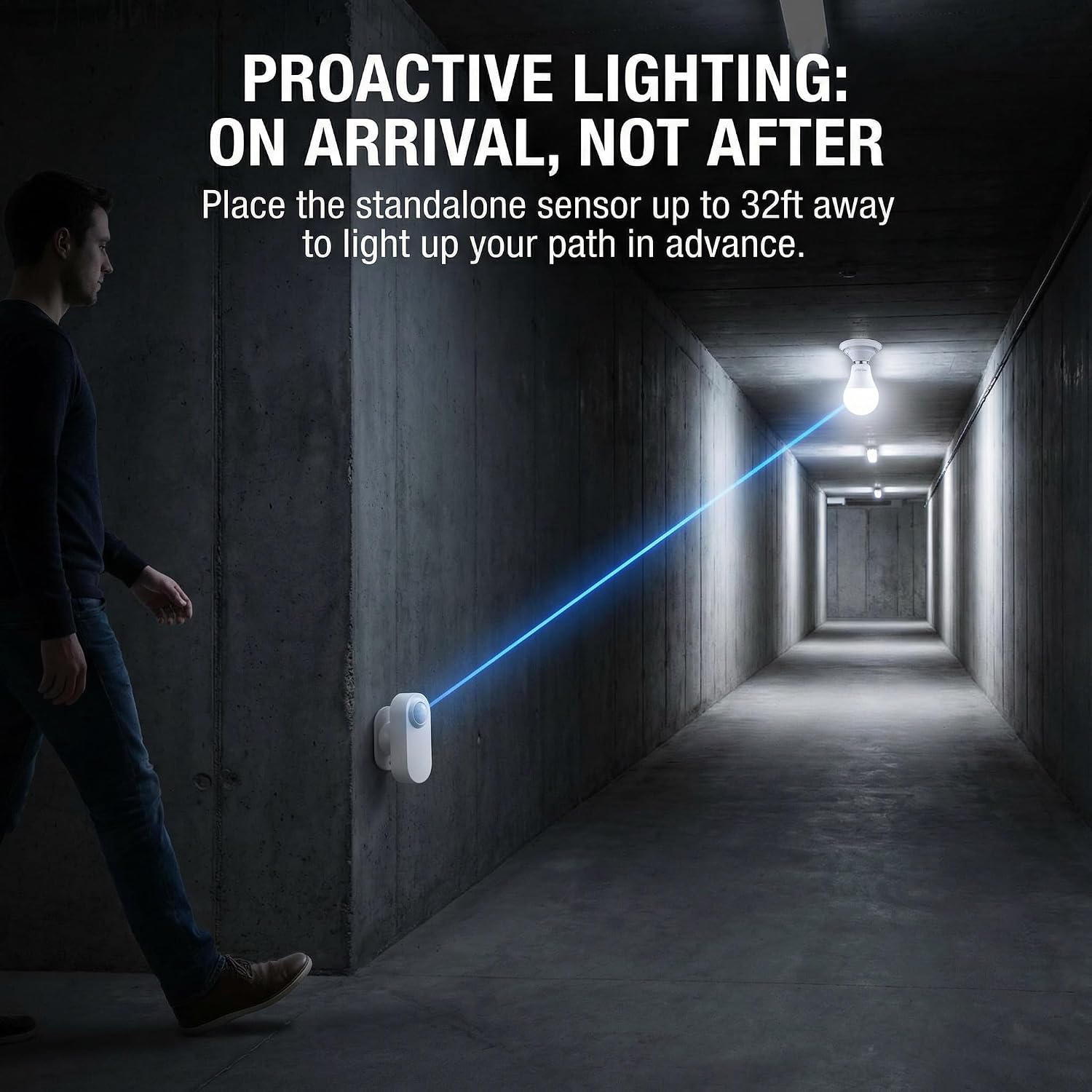 2-Pack Motion Sensor Light Bulbs with Detachable Adjustable Remote Sensor, No Blind Spots, 6000K Daylight, Indoor for Garage Closet Hallway Stairs, 12W E26 LED