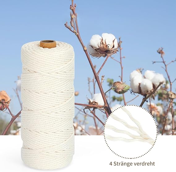 Macrame Yarn 3 mm x 100 m Cotton Cord Coloured Cotton Yarn Braided Cotton Rope Natural Cotton Cord for Macrame Wall Hanging Hanging Basket Curtain and More DIY Decoration Light Purple