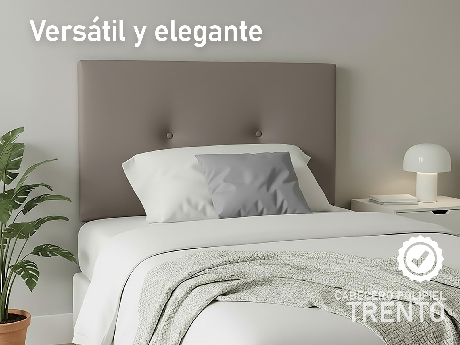 amuéblate Online - Cabecero Polipiel Premium Acolchado Trento Medidas 105 x 60 cm (Cama de 90 y 105) Gris