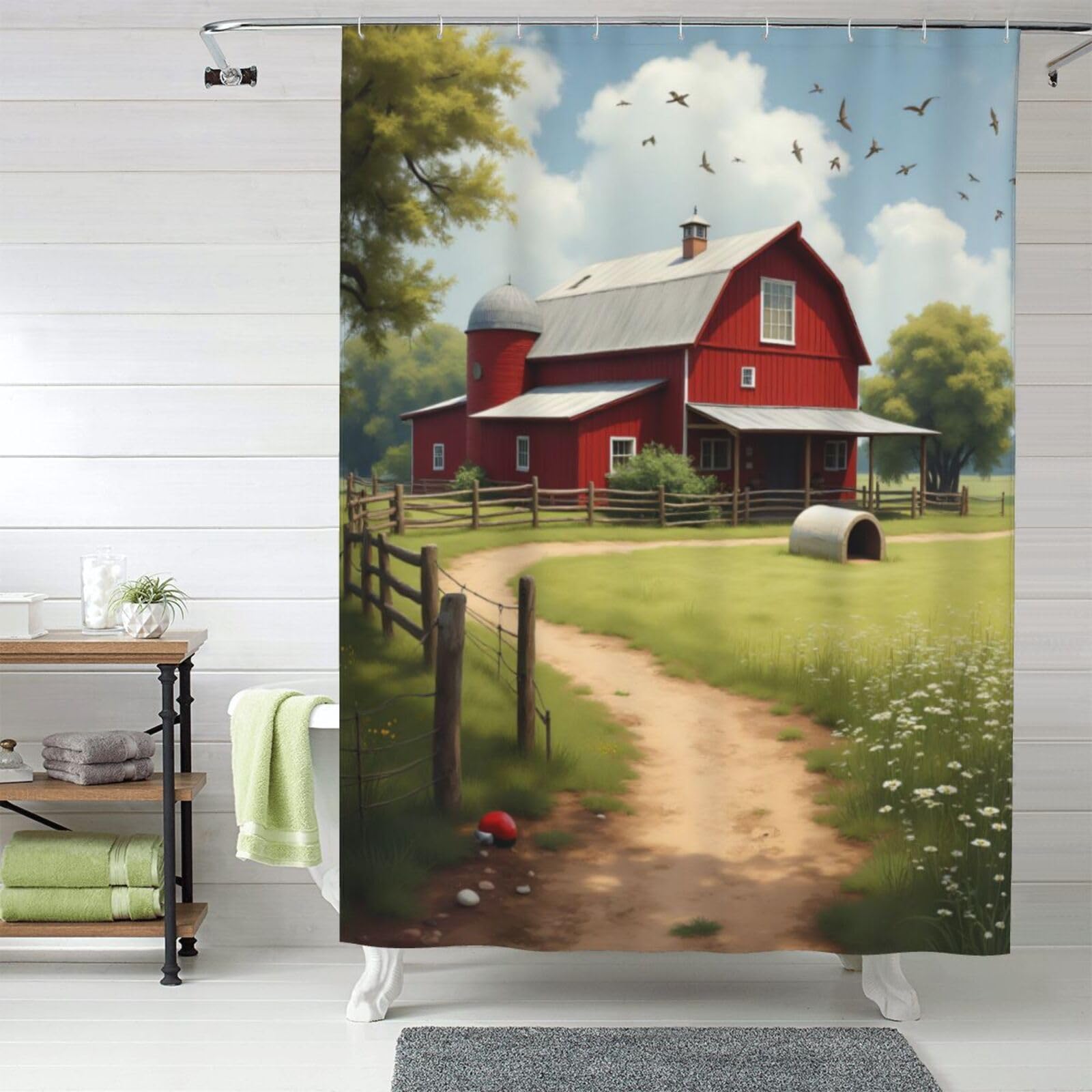Rideau de douche maison de campagne 150x180 pour une salle de bain esprit cottage