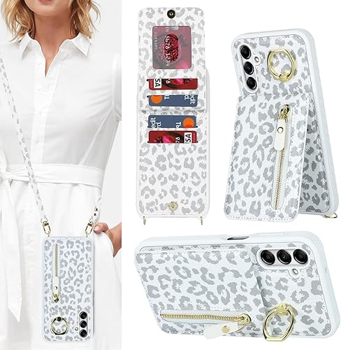 Funda para Samsung Galaxy A14 5G con tarjetero y correa para mujer, cordón cruzado, soporte de anillo, cierre a presión, funda tipo cartera para