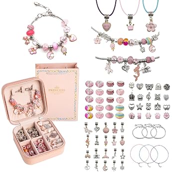 Happykau Accessory Kit, Bracelet Making, 66-Piece Bead Set, Girls DIY Handmade Bead Kit, Fashionable, Handicraft, Gems, Glitter, Easy Storage, Suitable for Birthday Gifts, Includes Accessory Case