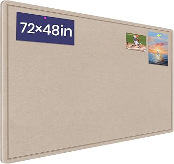 Large Bulletin Board 72" x 48" Felt Cork Board,Decor Pin Board, Beige Brown