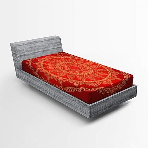 Miniatura 10 de Ambesonne Sábana bajera ajustable con diseño de mandala, diseño de marcos otomanos, hojas florales, ropa de cama de tela decorativa suave, bolsillo