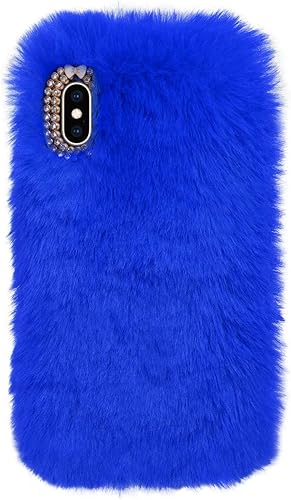 Miniatura 2 de LCHDA Funda de felpa para iPhone 7iPhone 8, funda de piel de conejo, funda mullida y esponjosa para niñas, lindo pelo cálido de invierno, funda