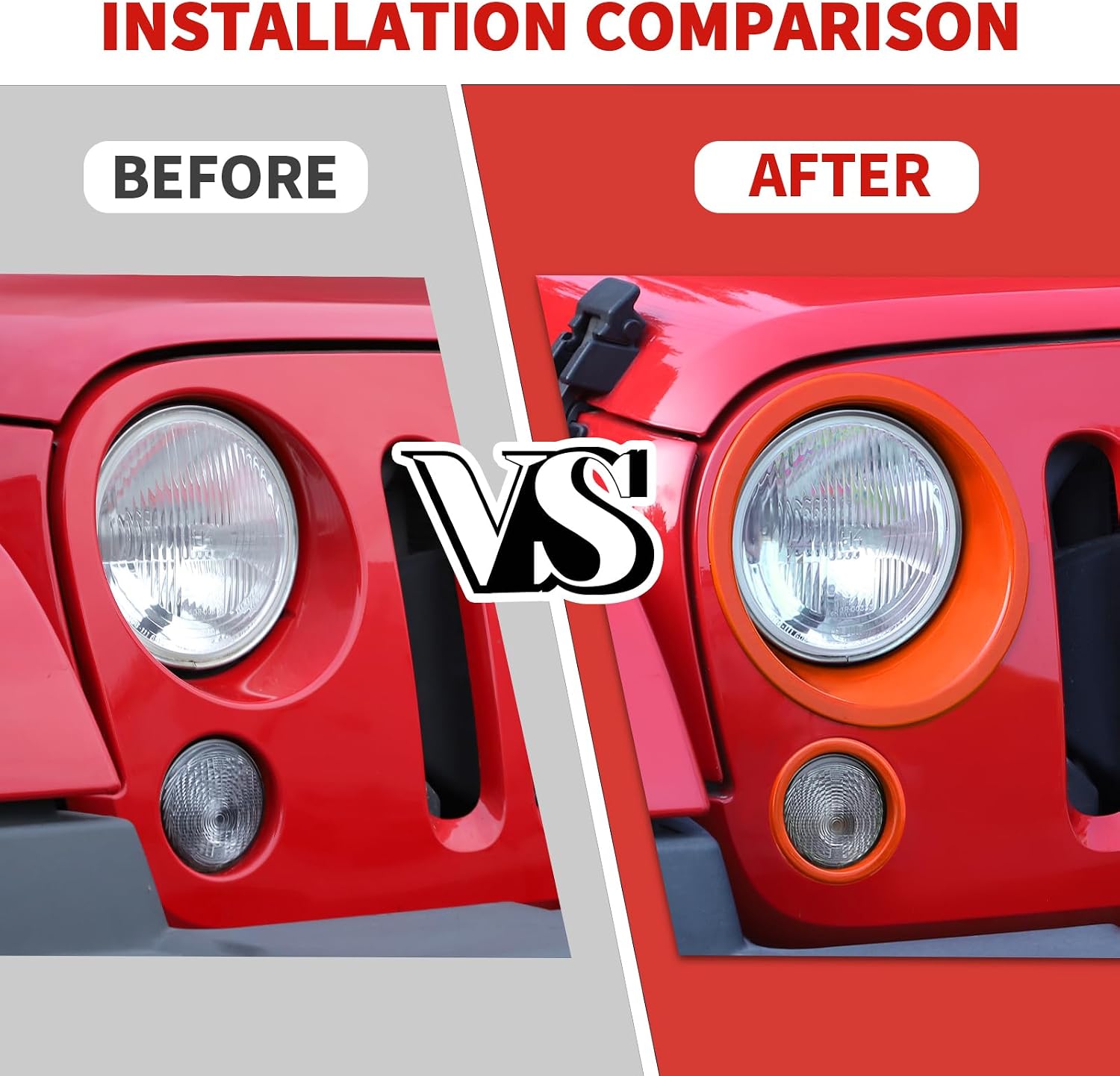 Jimen Fit for Jeep Wrangler JK & Unlimited 2007-2018, 4PCS Headlight Bezels & Turn Signal Light Cover Trim (Orange)