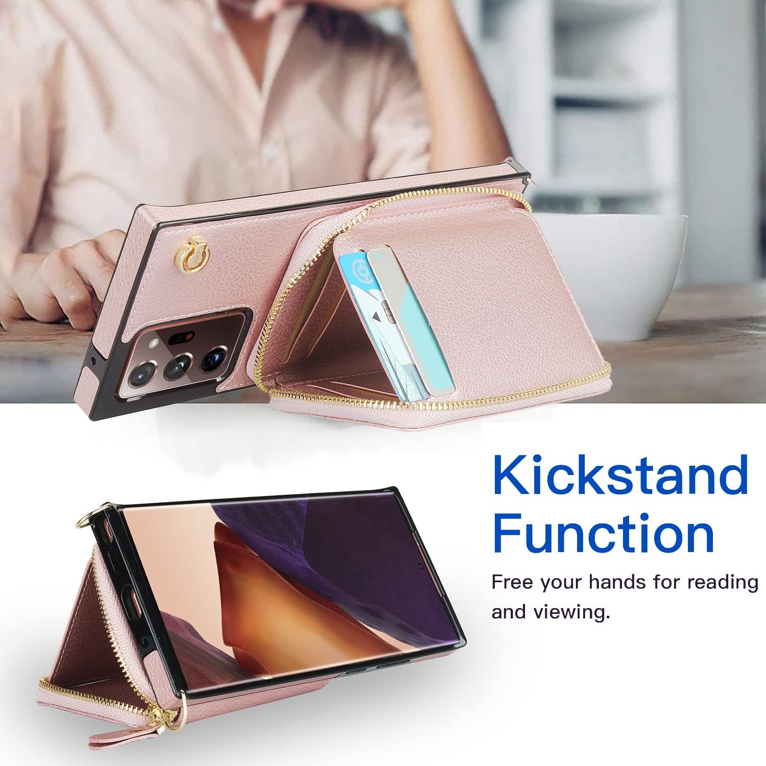 Asuwish Phone Case for Samsung Galaxy Note 20 Ultra 5G Wallet Cover with Screen Protector and Zipper Card Holder Slot Stand Leather Note20 Plus Notes 20Ultra Note20+ U + 20+ Not Women Men Rose Gold