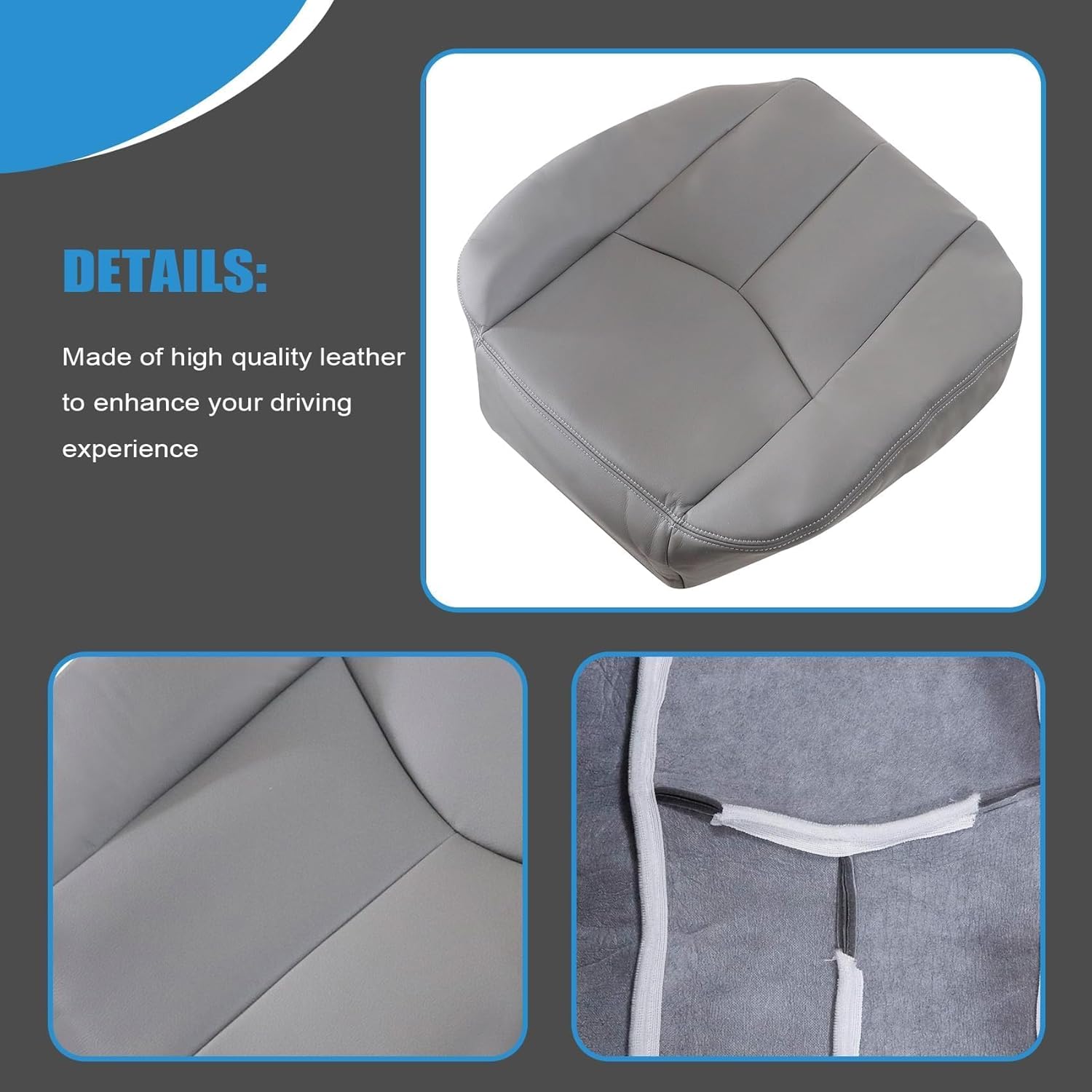 Priprilod 922 Gray Microfiber Leather Driver & Passenger Bottom Replacement seat Cover Compatible with Chevy Silverado Tahoe Suburban Avalanche GMC Sierra Yukon XL 2003 2004 2005 2006