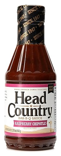 Head Country Bar-B-Q - Salsa de chipotle de frambuesa, sin soja, sin gluten, sin conservantes añadidos, salsa BBQ de campeonato dulce y ahumada