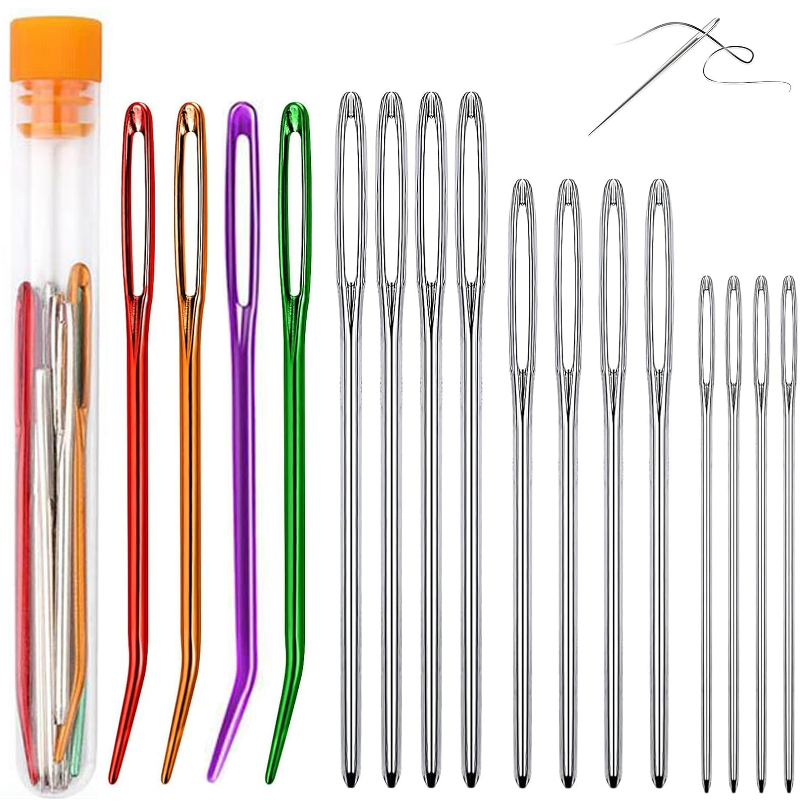 Luoqun88 Lot de 16 aiguilles émoussées à grand chas avec 4 tailles, aiguilles à repriser pour fil et laine, aiguilles à tapisserie pour couture, tricot pour crochet, loisirs créatifs (16 aiguilles