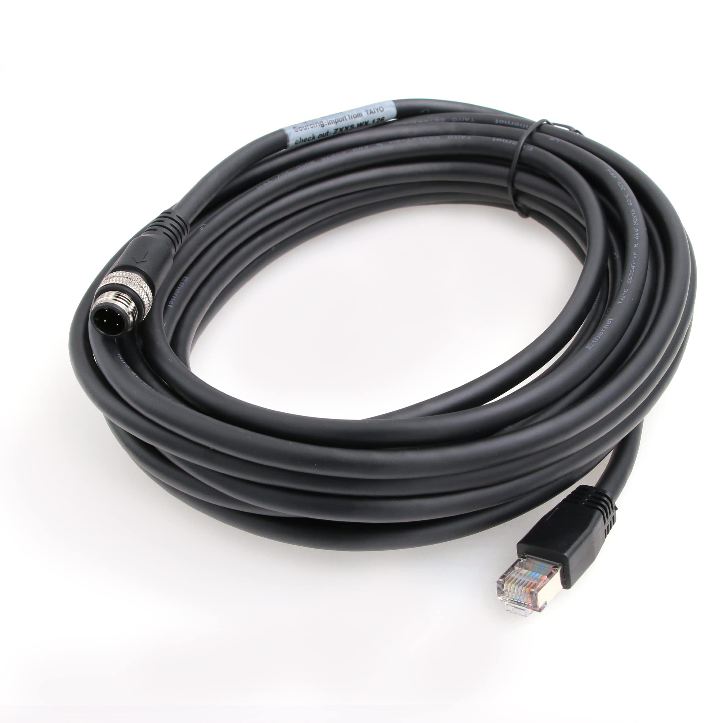 Cavo Ethernet M12 a RJ45, maschio a 4 pin con codice D, Cat5e schermato, impermeabile, per telecamere industriali, Ethernet/Profinet/IP/EtherCat (10 m, nero)