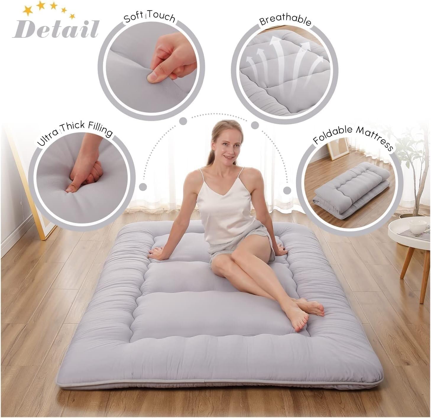 10 cm Materasso Futon Spesso-Materasso Pieghevole Spesso E Morbido, Shiatsu, Yoga, Student Dormitory Tatami, Grigio(Gray,90x190cm)