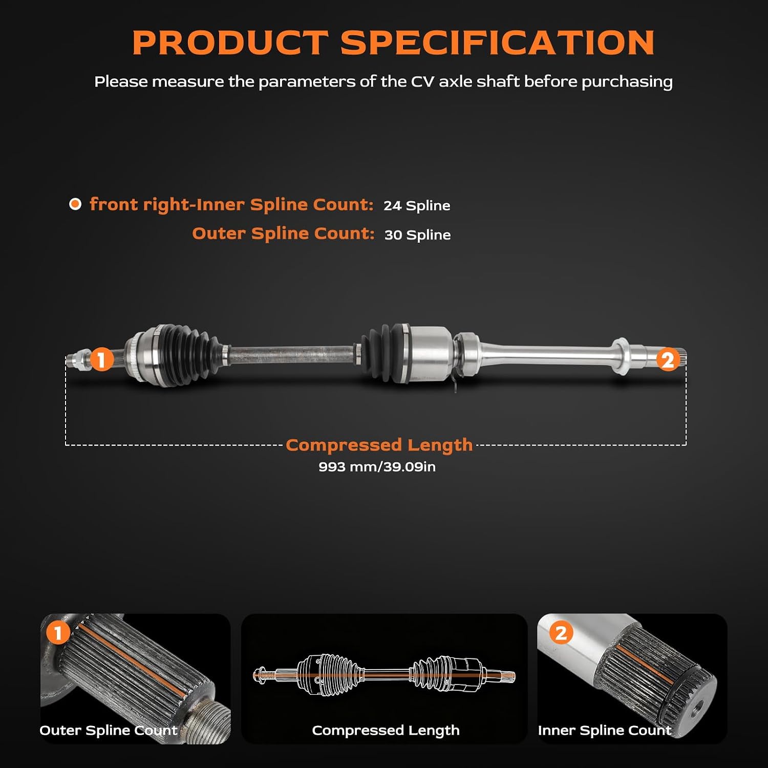 Front Right CV Axle Drive Shaft Assembly FWD Only Replacement 2010-2015 for Lexus RX350 2008-2018 for Toyota Highlander 2009-2016 for Toyota Venza 66-5305