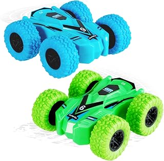 Pull Back Car Toys for 2 3 4 5 Year Old Boy Girls, Inertia Monster Truck Toy Cars Double-Sided Friction Powered Vehicles Push and Go Vehicle Mini Rubber Wheels Cars Birthday Gifts for Kids Age 3-7