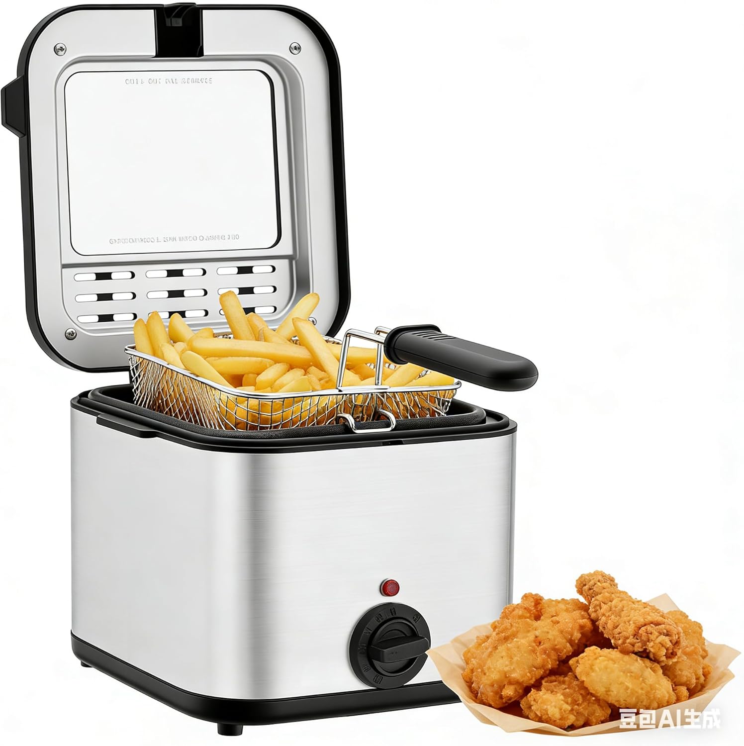 1000W Electric Deep Fryer with Removable Basket and Lid, 2.5L/2.64qt Stainless Steel Deep Fryer with 176-374 ℉ Adjustable Temp & Viewing Window, Freidora for Home Use, Electric Fryers