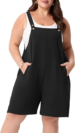 OLRIK Plus Size Rompers for Curvy Women - Comfy Summer Overalls Adjustable Straps & Pockets, Lightweight Short Jumpsuit