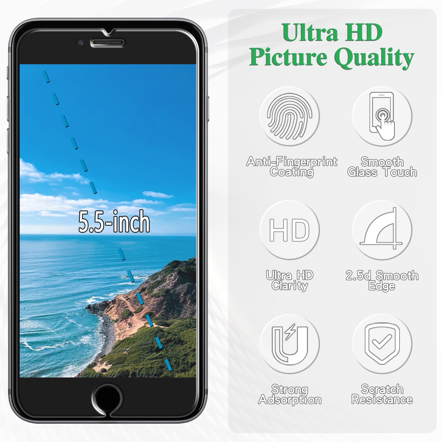 Pokolan 3 Pezzi Vetro Temperato pour iPhone SE 2020, iPhone 8, iPhone 7 Pellicola Protettiva, Durezza 9H, HD Chiaro, Senza Bolle, Anti Graffio, Ultra Resistente