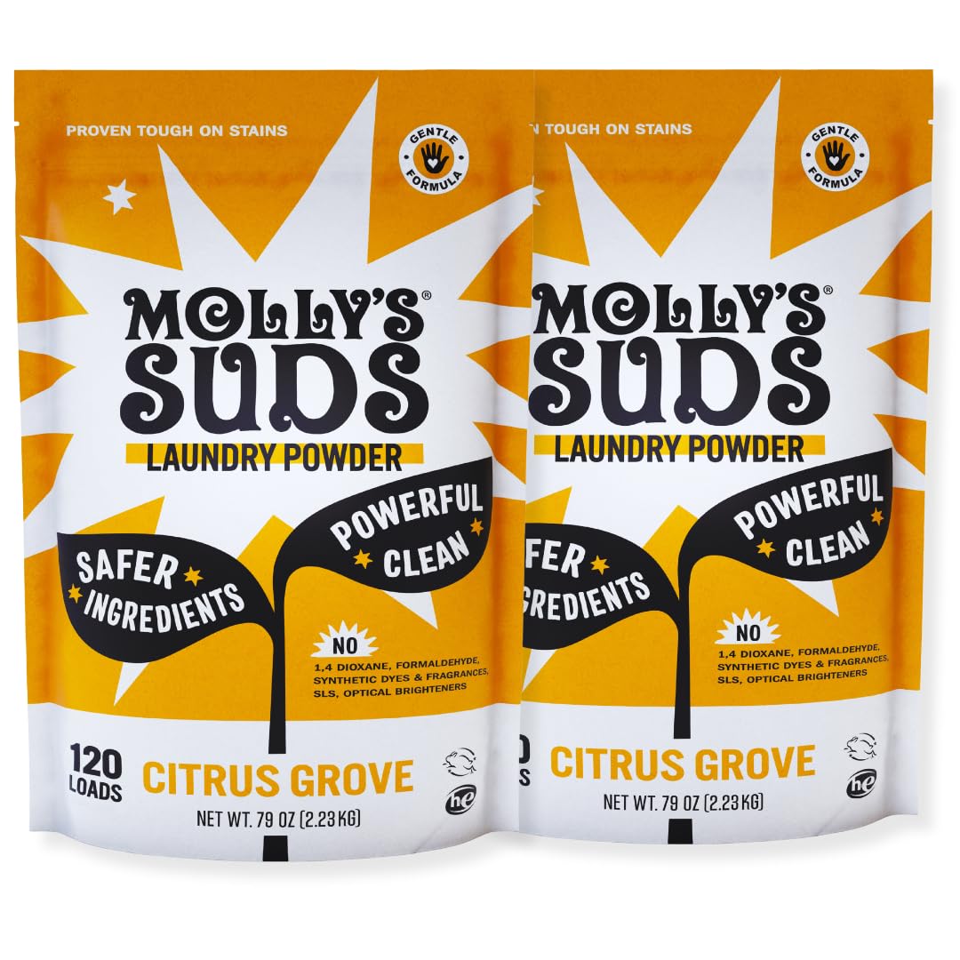 Molly's Suds Original Laundry Detergent Powder | Natural Laundry Detergent Powder for Sensitive Skin | Earth-Derived Ingredients, Stain Fighting | 240 Loads (Citrus Grove)
