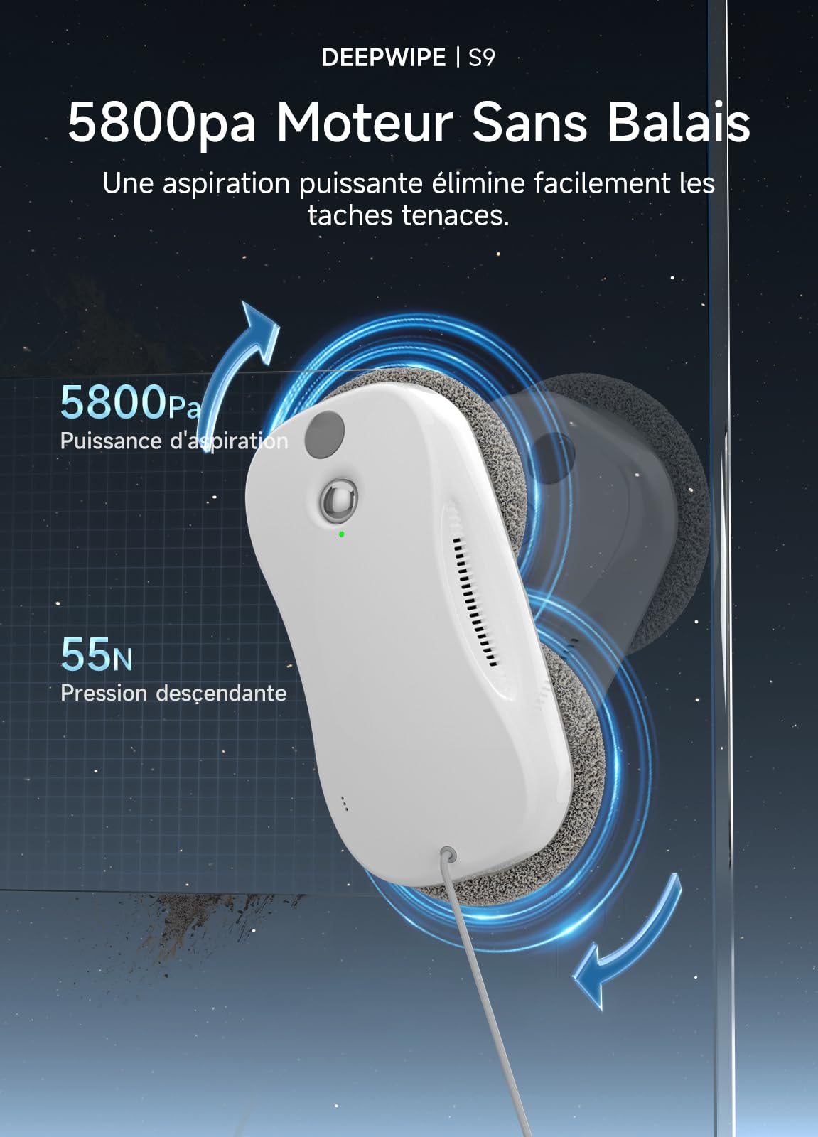 S9 Robot Laveur de Vitre, 5 800 Pa Lave Vitre Automat Nettoyeur, Planification Intelligente du Parcours Double Pulvérisation Réservoir 60ml Système de Sécurité Multicouche - 3