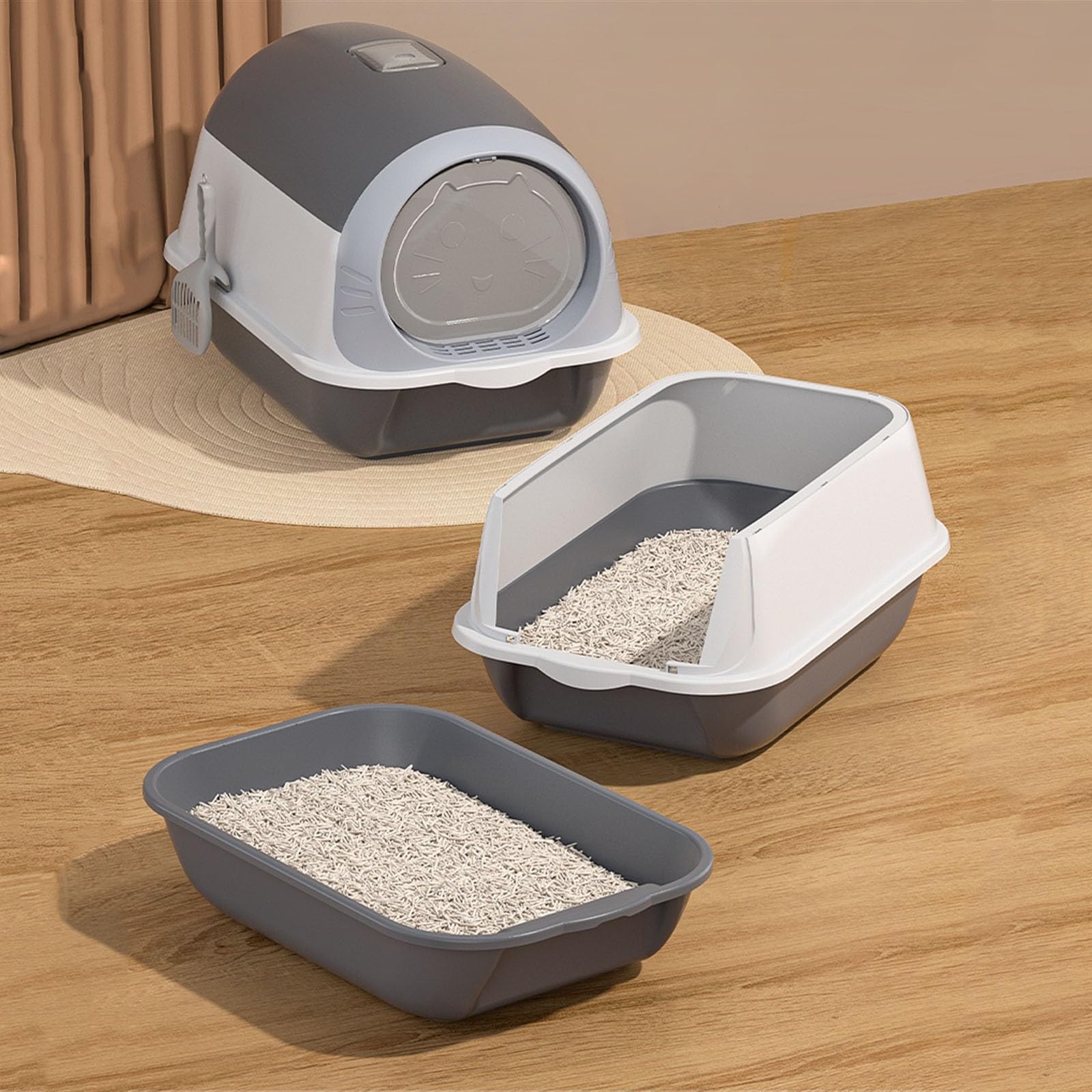 Lettiera per Gatti Lettiera for gatti con coperchio, grande lettiera for gatti con coperchio e paletta, lettiera for gatti chiusa, toilette portatile for animali domestici Toilette per Gatti(Blue)
