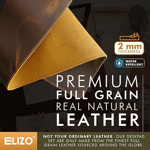 Miniatura 8 de Alfombrilla de cuero para escritorio, de cuero real (31 x 15.6 pulgadas), protector de escritorio, protector de escritorio, alfombrilla de