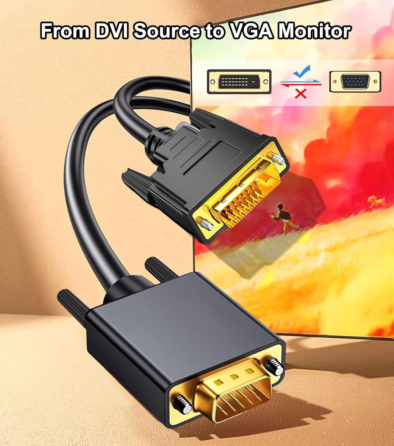 2 Pack DVI to VGA Adapter Cable 6FT, DVI-D 24+1 to VGA Cable Male to Male Gold-Plated Display Cord for Computer, PC Host, Laptop, Graphics Card to HDTV, Monitor, Display Screen, Projector image 2 of 7 B0FD3KVZF8