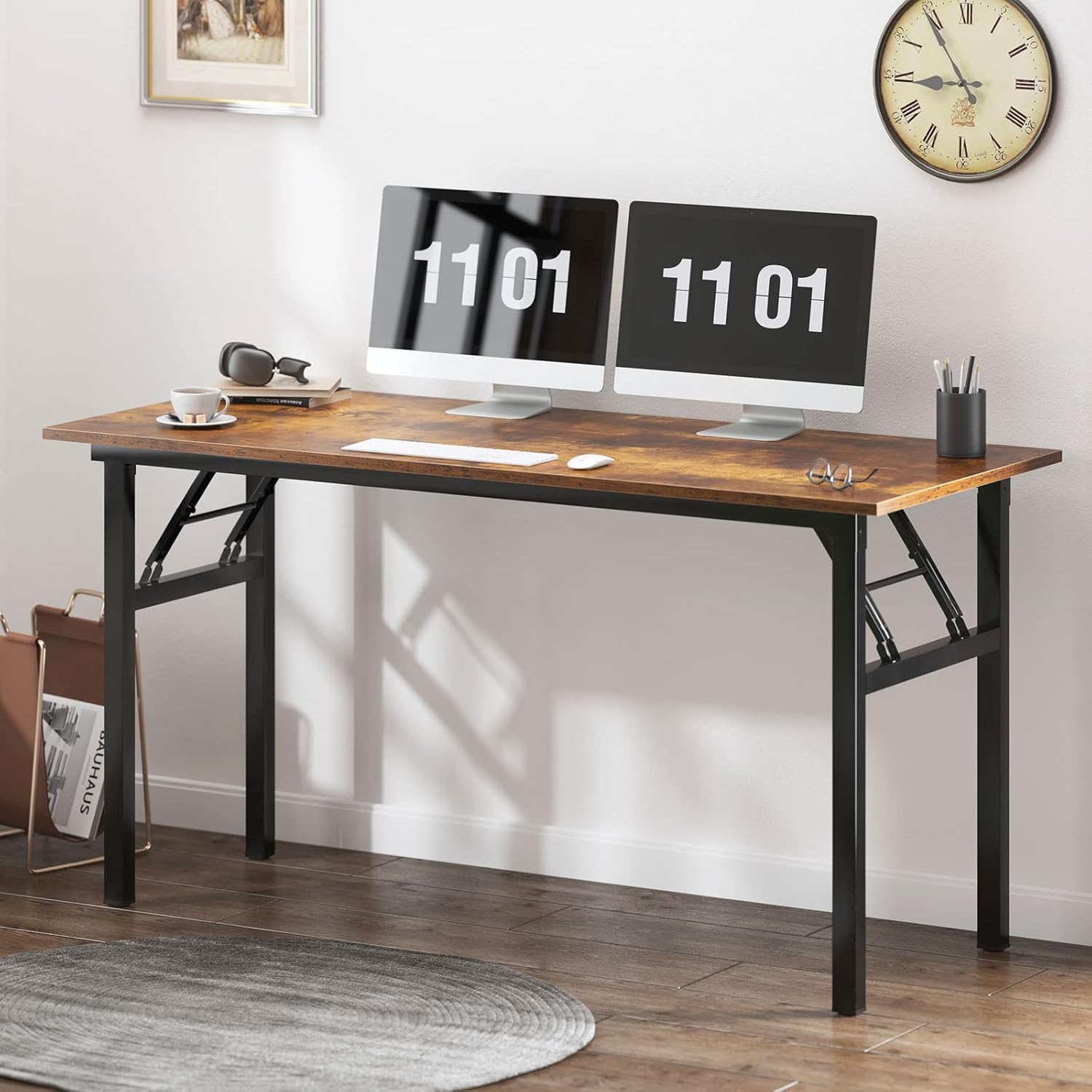 Need Office Computer Desk - 54.3L Sturdy and Heavy Duty Folding Laptop Table,Writing Table/Home Office Desk/Sewing Table,No Assembly Required (Rertro Color) AC5FB138