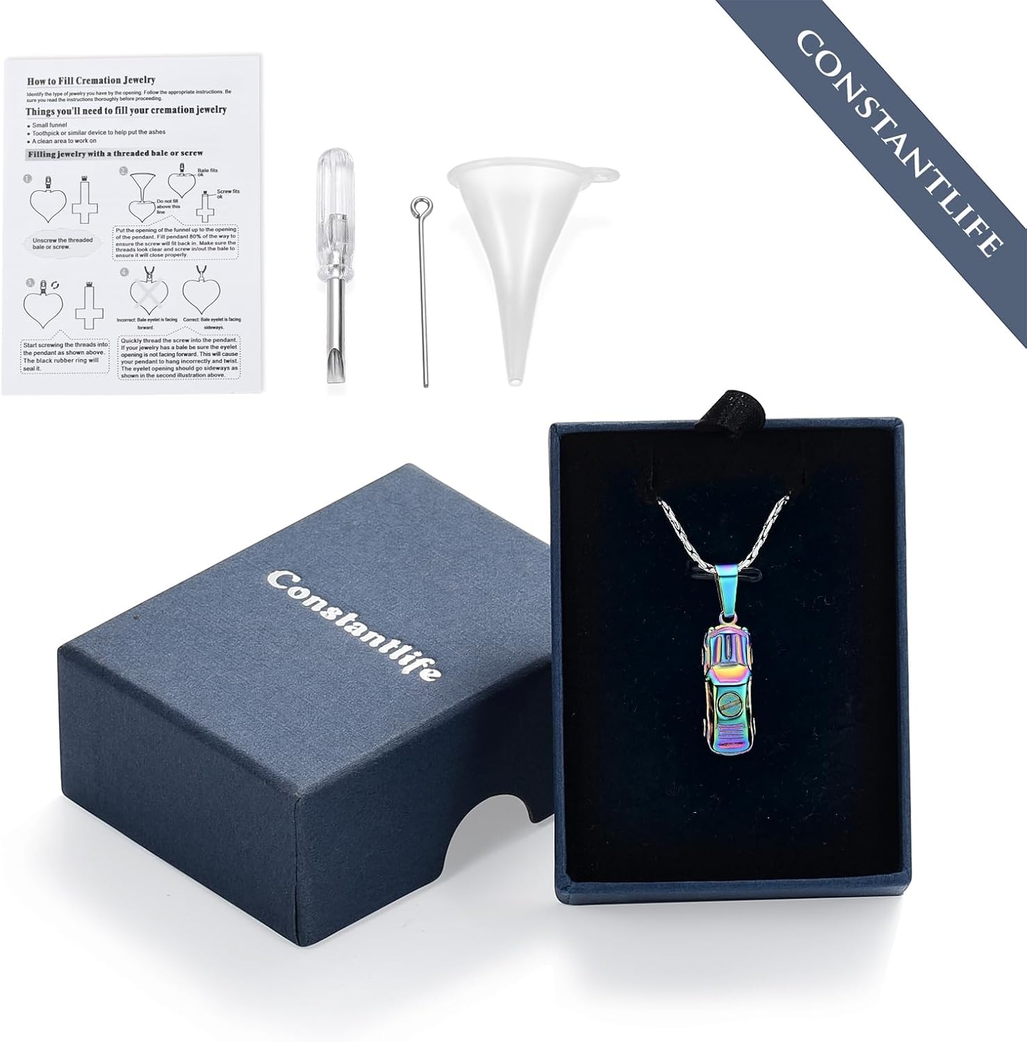 constantlife Cremation Memorial Jewelry Small Car Pendant Urn Necklace for Human Ashes Stainless Steel Mini Ashes Holder Keepsake Gift - Image 7