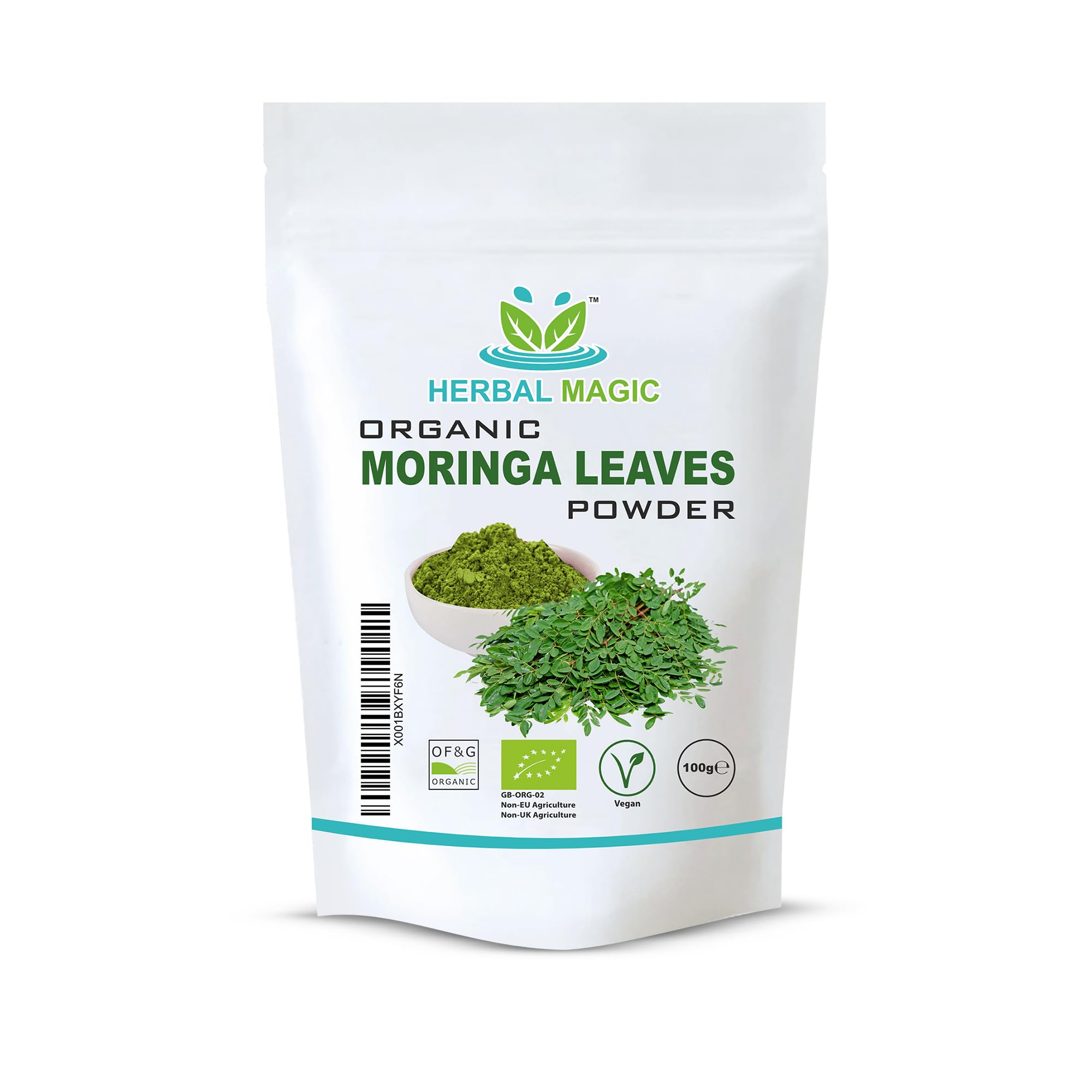 Herbal Magic Certified Organic Pure Moringa Leaf Powder Rich in Vitamin C | A Calcium 100g - Whole Plant Used - (Moringa Leaf Powder - Pack 1)