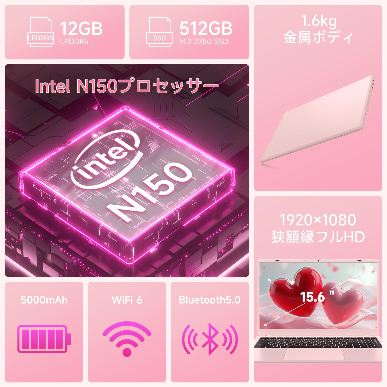 Amazon.co.jp: ノートパソコン Intel Core N150 15.6インチ薄型ノート 