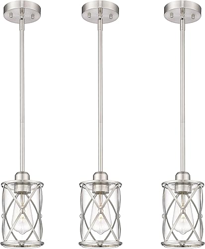 Miniatura 1 de CH9176BN-3PK - Luces colgantes de níquel cepillado para isla de cocina, 3 unidades, iluminación colgante de cristal sobre la isla con varilla,