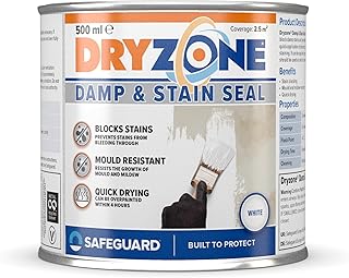 Dryzone Damp & Stain Seal Paint (500ml, White) | Block Damp Stains on Plaster, Cement, Stone, Mortar Interior Surfaces | White Matt Undercoat Paint