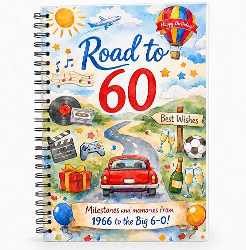 Road to 60 Birthday Card Book 1966 to 2026, A5 14 Page 60th Birthday Gift with Fun Facts, Headlines, Events and Inventions, Milestone Keepsake Present for Him Her Men Women Dad Mum Friend (1966)