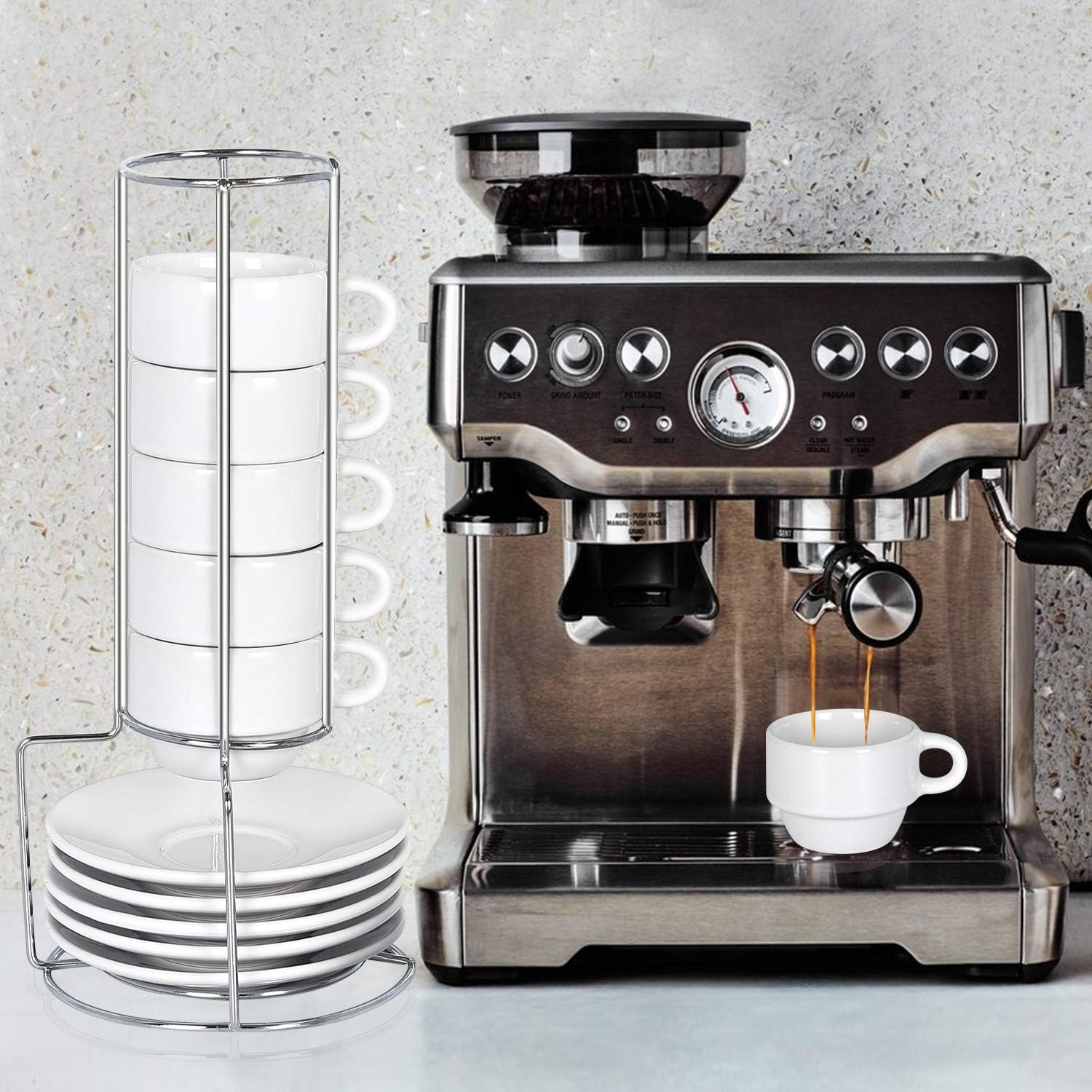 Buy Lifecapido Espresso Cups and Saucers with Stand Rack, Porcelain