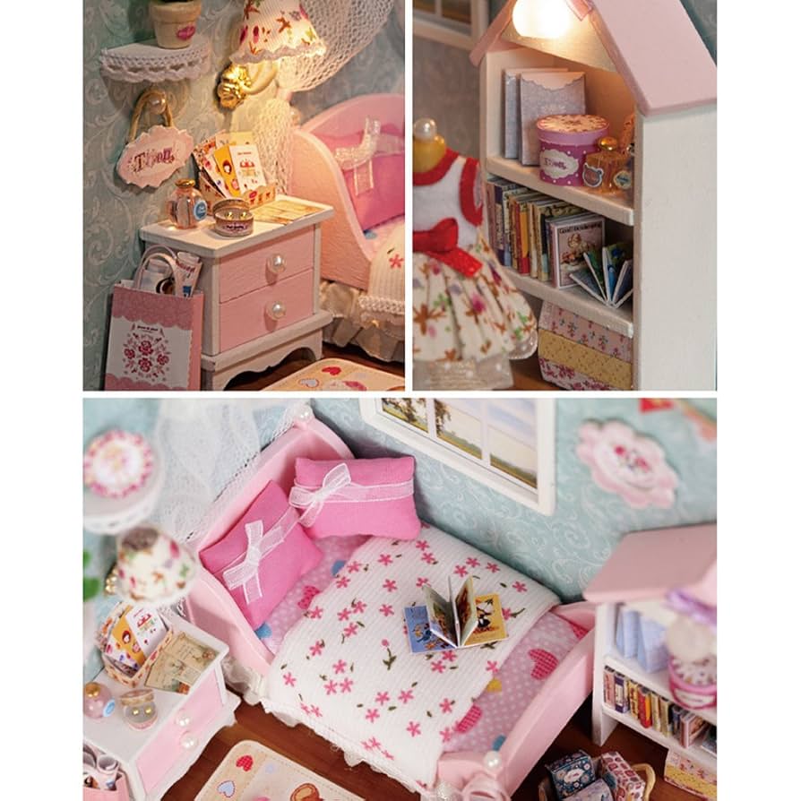 木製　ドールハウス　お花、素敵なライトがあるお部屋　背景ボードにもティアラ 71o7ey0IGYL._UF894,1000_QL80_.jpg