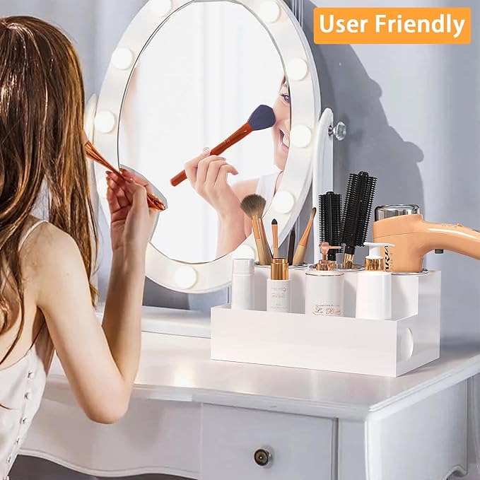 Organizador de herramientas para cabello, soporte para secador de acrílico blanco miniatura 6