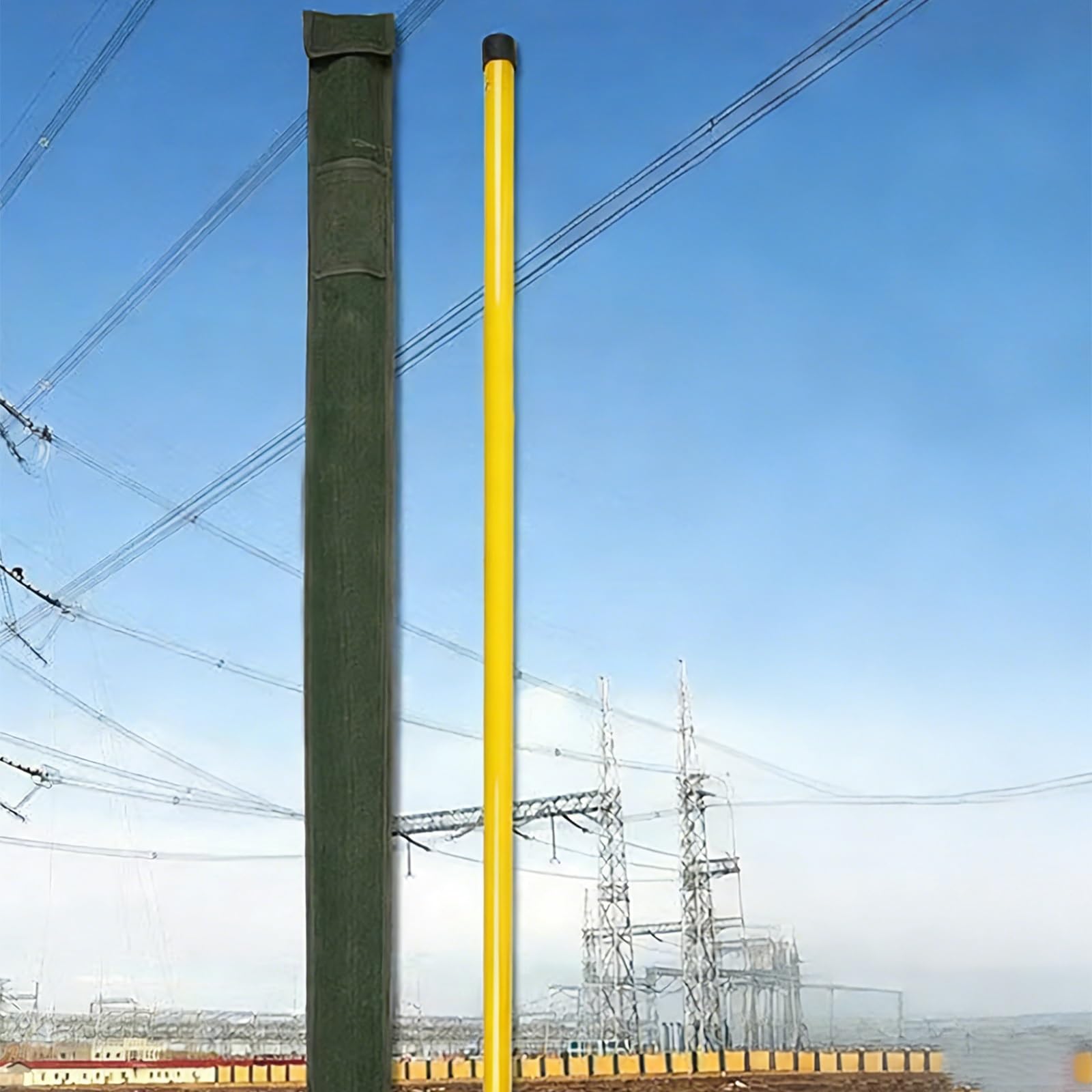 Izolowany pręt pomiarowy, izolowany drążek pomiarowy teleskopowy do inspekcji zasilania, wielokolorowy 6 m do 18 m (żółty, L 49,2 ft/15 m)