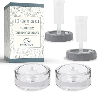 Elementi Fermentation Kit - Set of 2 Glass Easy Grip Fermentation Weights & Mason Jar Fermentation Lids for Wide Mouth Mason Jars - Sauerkraut, Pickling & Fermenting Kit (Grey)