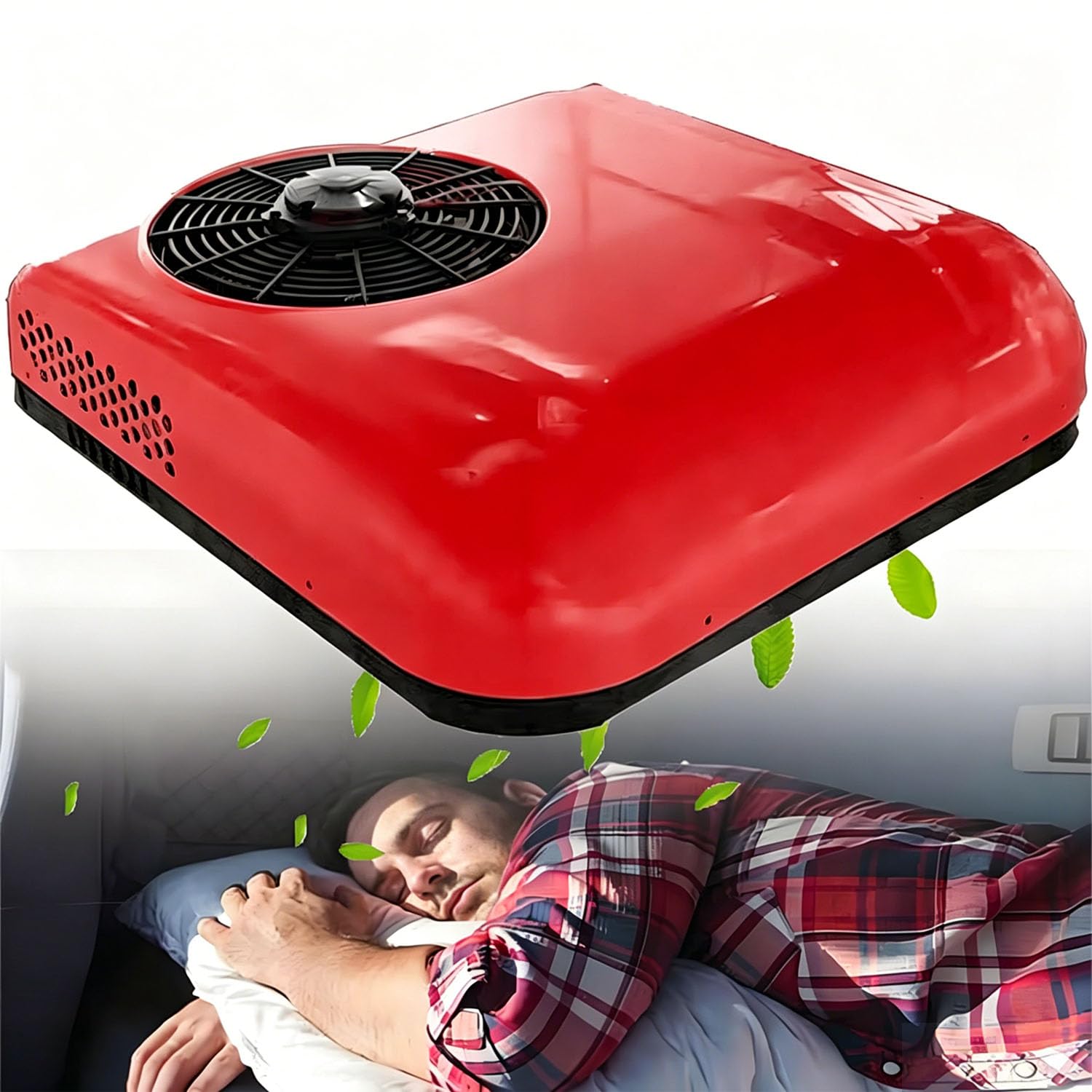 COAKUE Truck/Car Electric Roof AC, RV Rooftop Air Conditioner, Electric 12V24V Parking Rooftop RV Air Conditioner, 8800BTU Fast Cooling for Excavator Truck Bus Van Red-12V