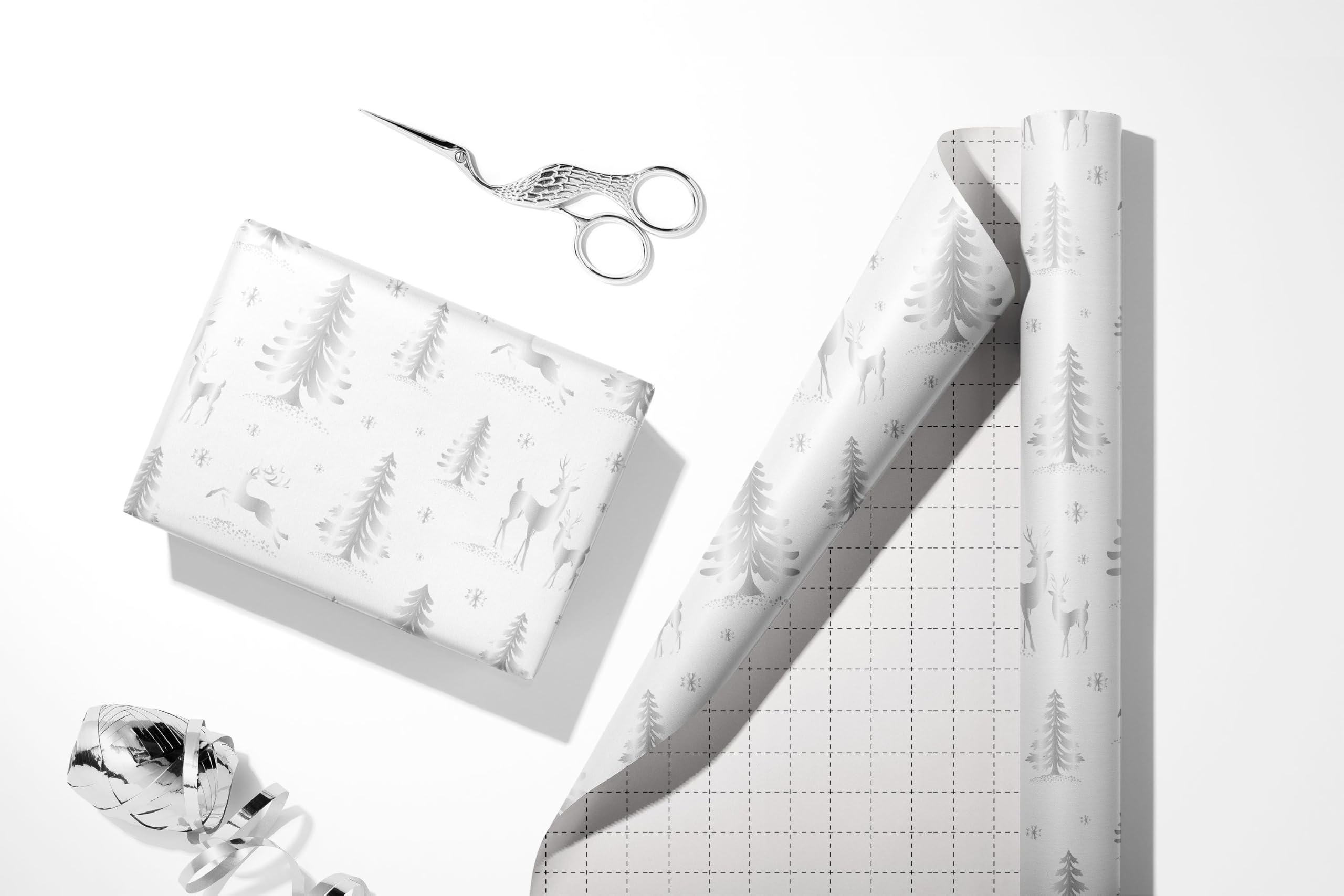 Burymento 3D Kraft Christmas Wrapping Paper Roll, Silver Wrapping Paper