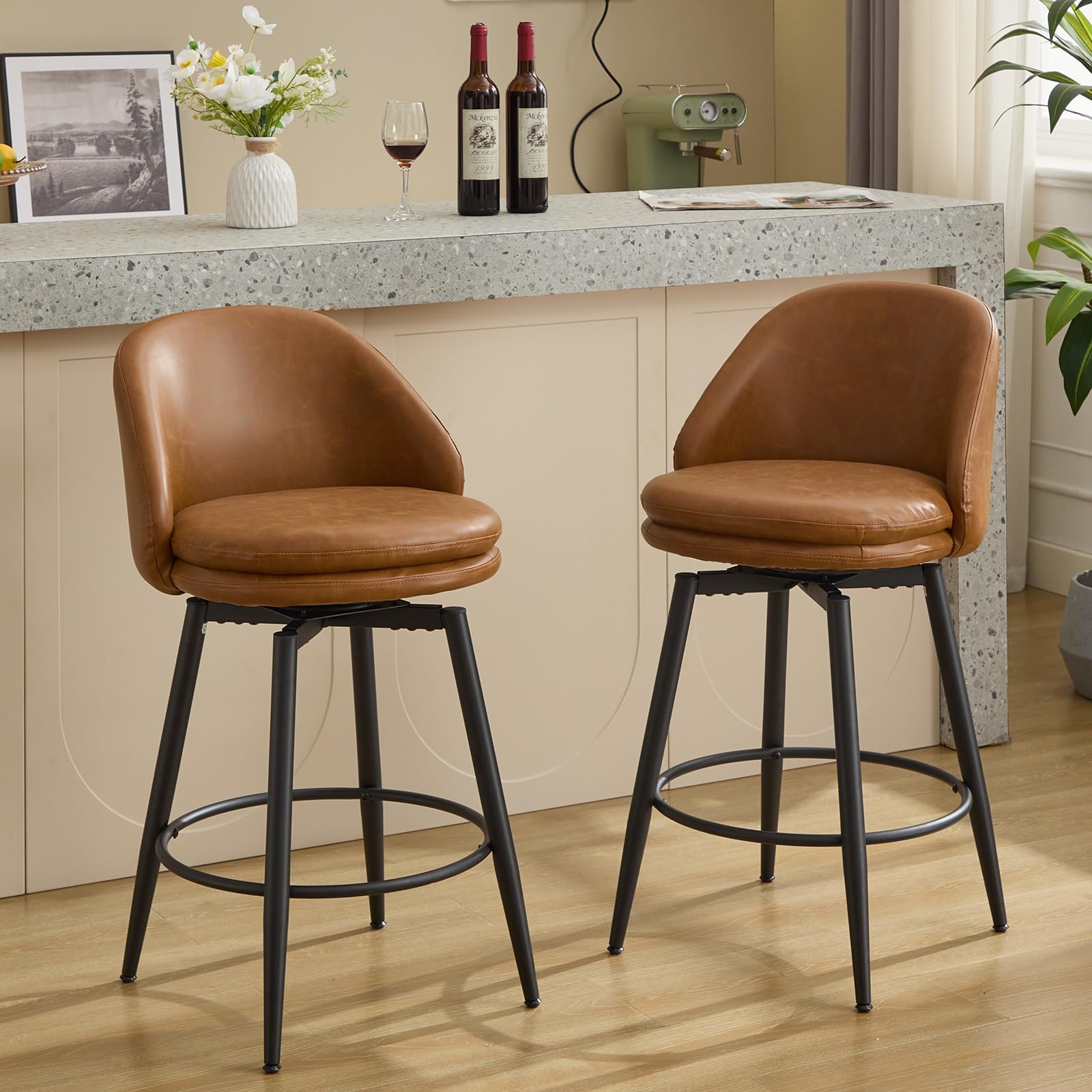 Garvee Lot de 2 Tabourets de Bar Modernes Pivotants 66 cm, Marron