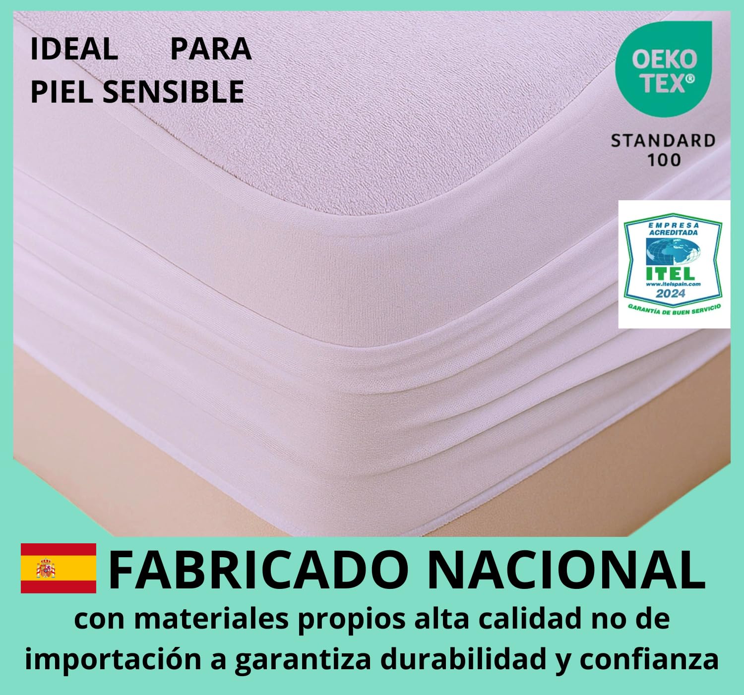 HaraDeco Protector Colchón Hotelero Rizo Algodón Sin Ruido Oeko-Tex® | Silencioso, Transpirable Impermeable, Hipoalergénico y Antiácaros, Resistente Fabricado en España para Uso Profesional