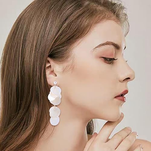 Miniatura 4 de Aretes de gota de concha para mujer, aretes largos de concha blanca, bonitos aretes delicados de moda, regalos de cumpleaños