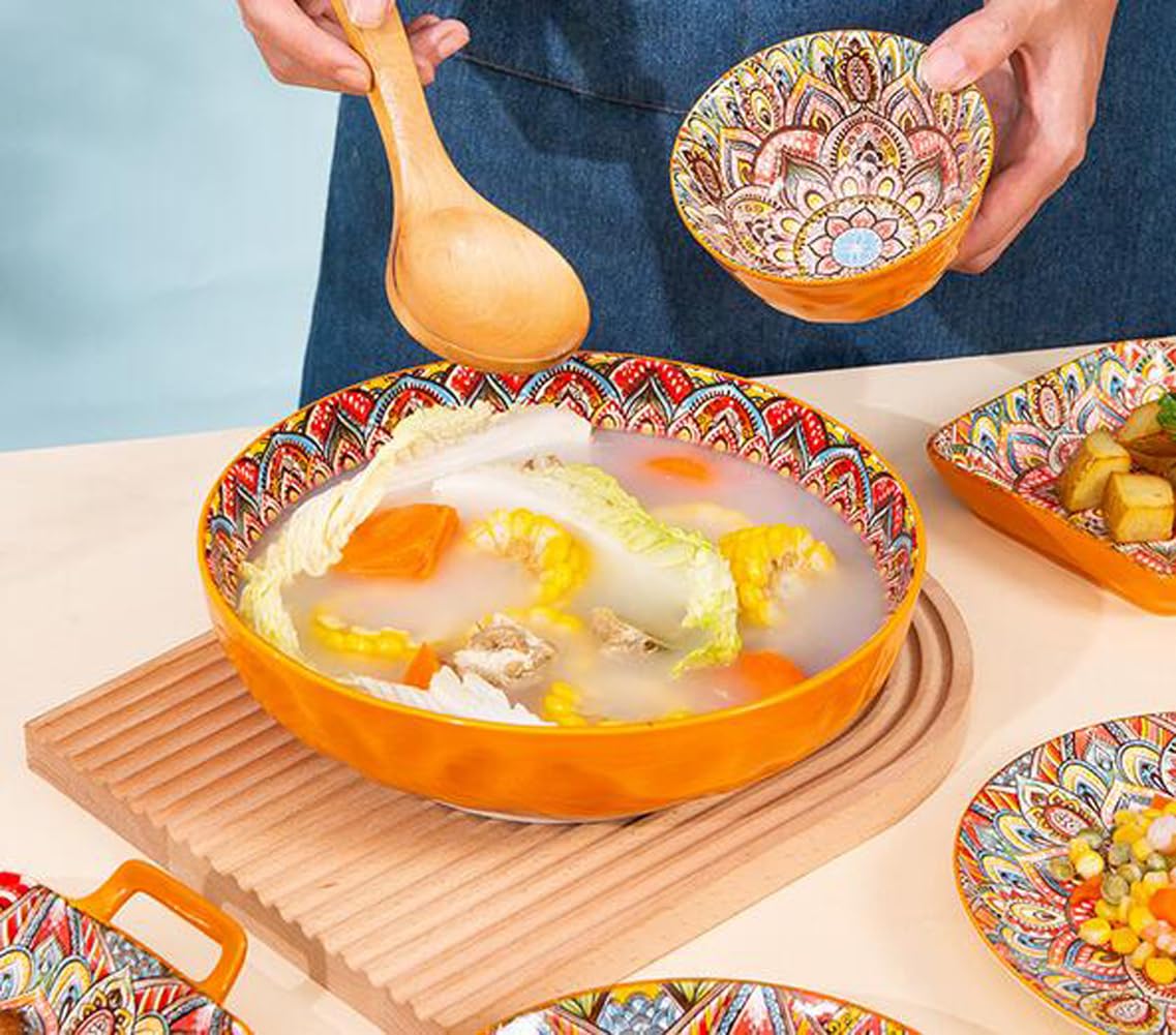 KKGUD Large Serving Bowls, 10 inches Ceramic Bowls for Pasta Noodles Salad Soup (1 Pack, Orange), Orange, 1pcs, 10.2 Inches - Image 3