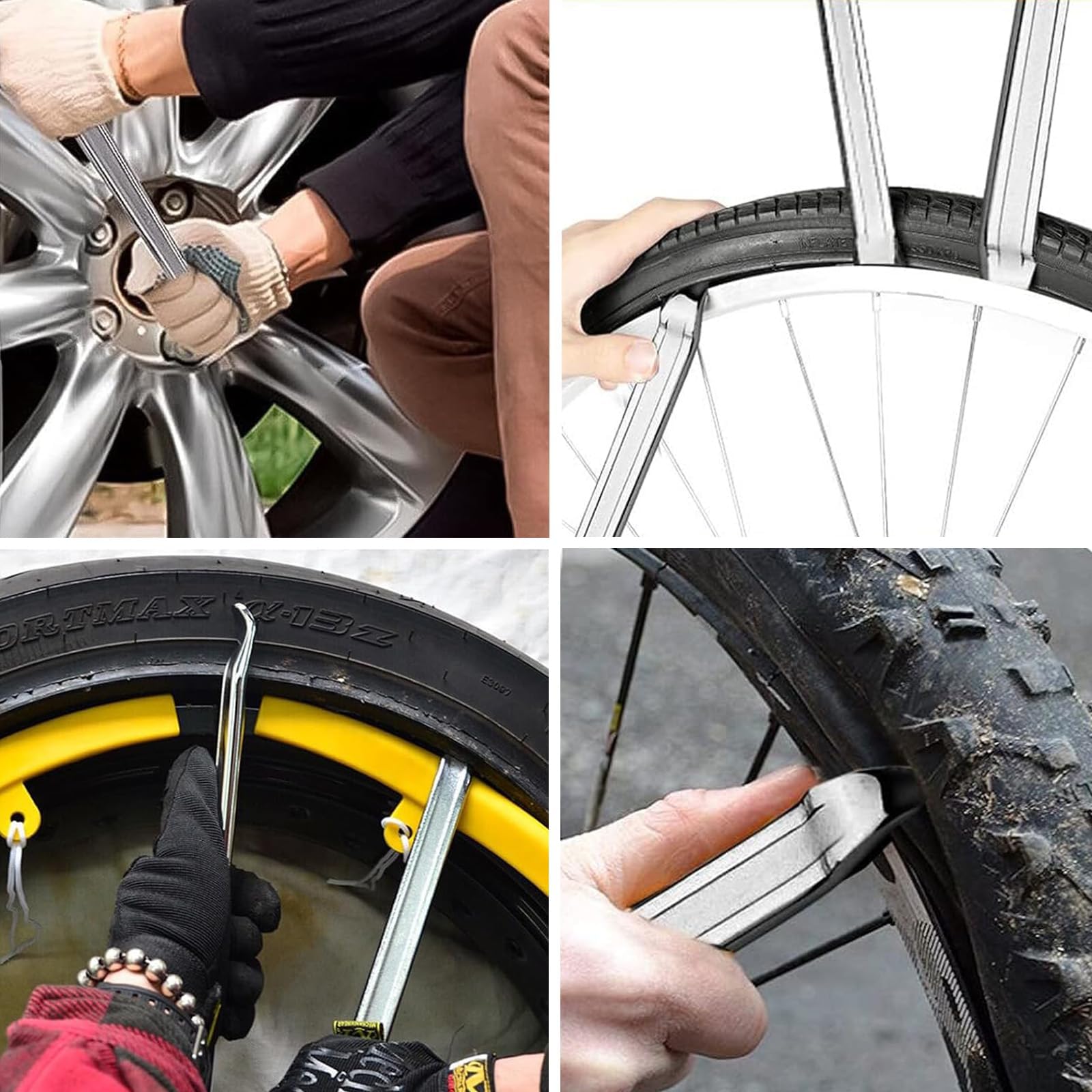 3 pezzi leve per pneumatici bicicletta, 30cm ferro di montaggio, leva per montaggio pneumatici in acciaio ad alta resistenza, attrezzo per montaggio pneumatici per moto, bicicletta, auto