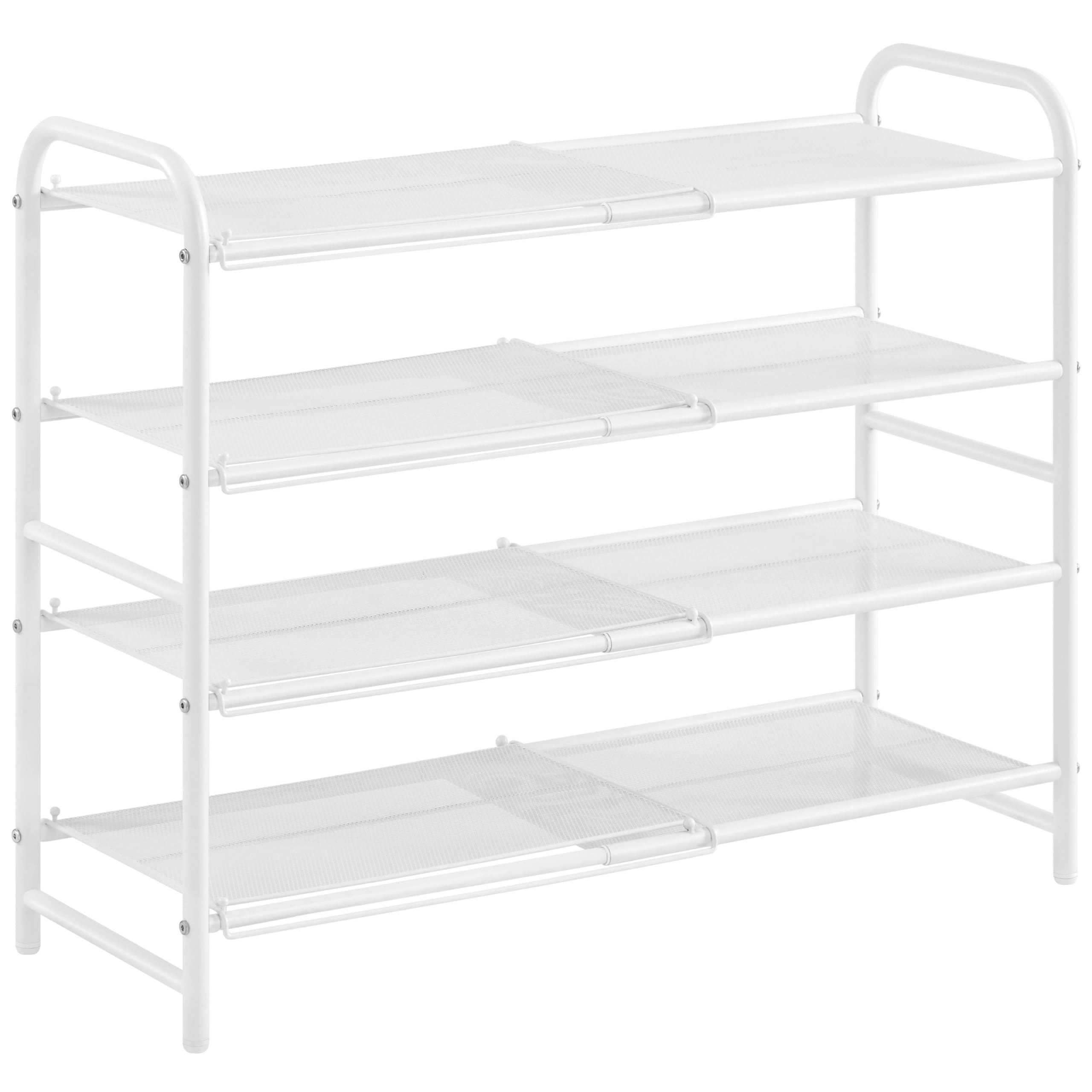 Yaheetech Zapatero Extensible, Estante Zapatos de Malla Metálica de 4 Niveles, Organizador de Zapatos para Entrada, Armario y Pasillo, Ajustable 50-84,5 cm, Capacidad para 15-20 Pares (Blanco)
